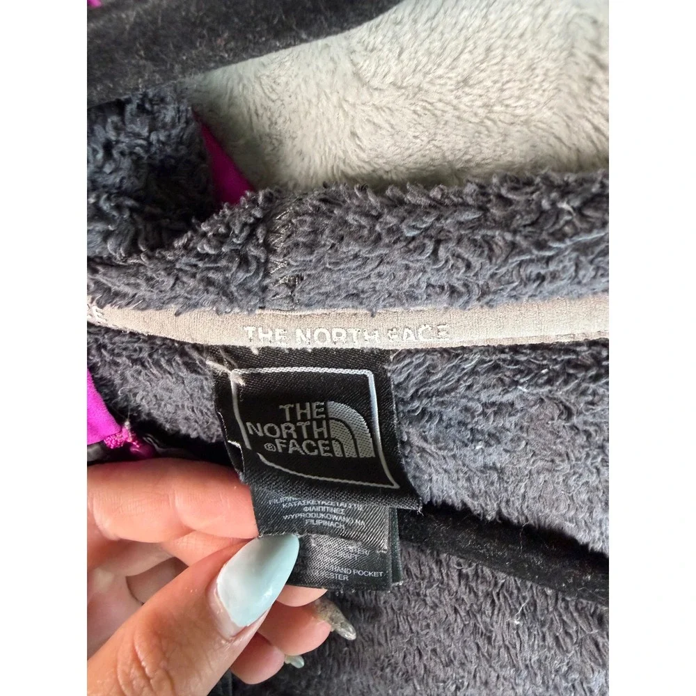 THE NORTH FACE Girls XL 18 Gray Pink Hooded Fleece Jacket Full Zip Sherpa